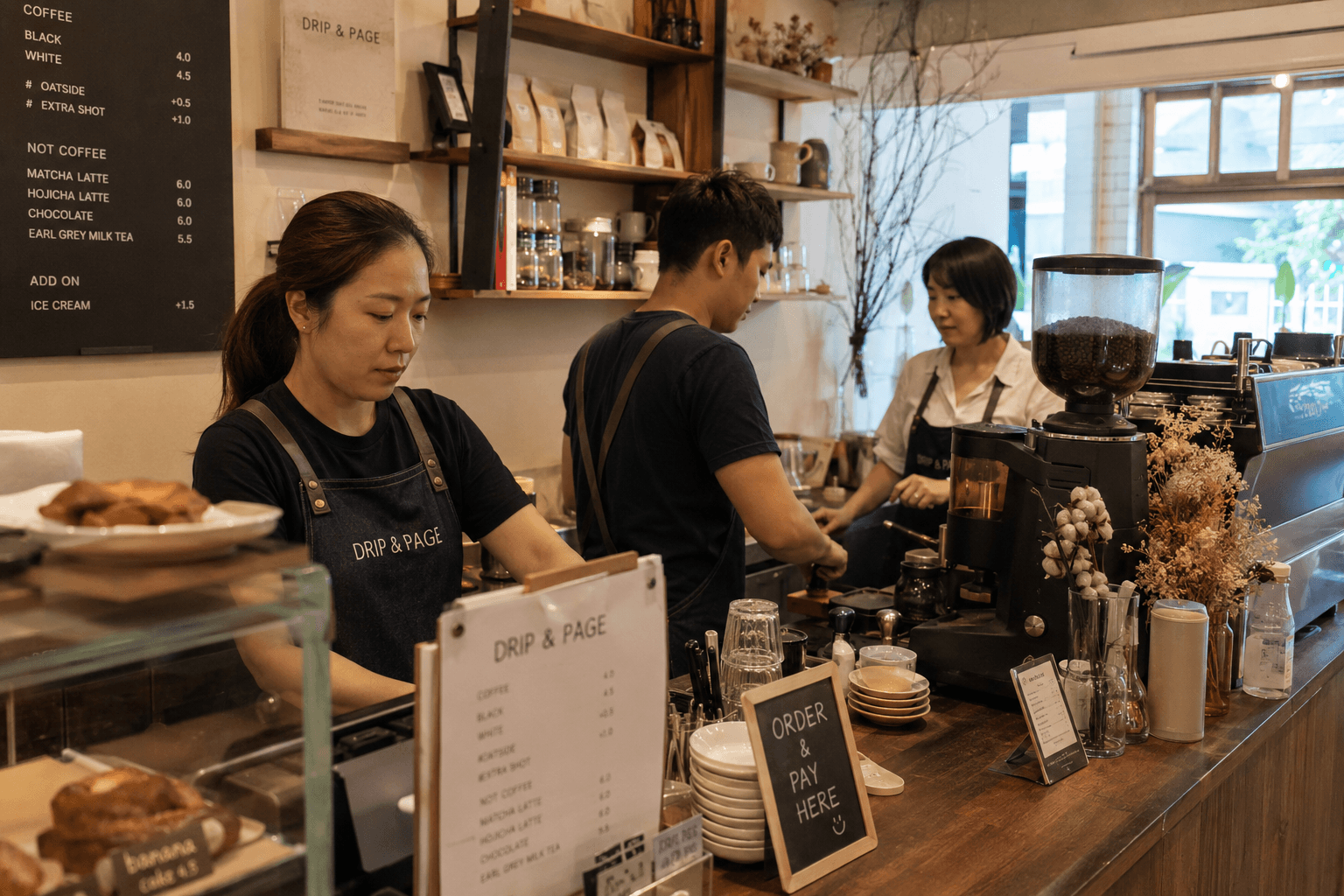 Espresso pull at the bar of Drip & Page