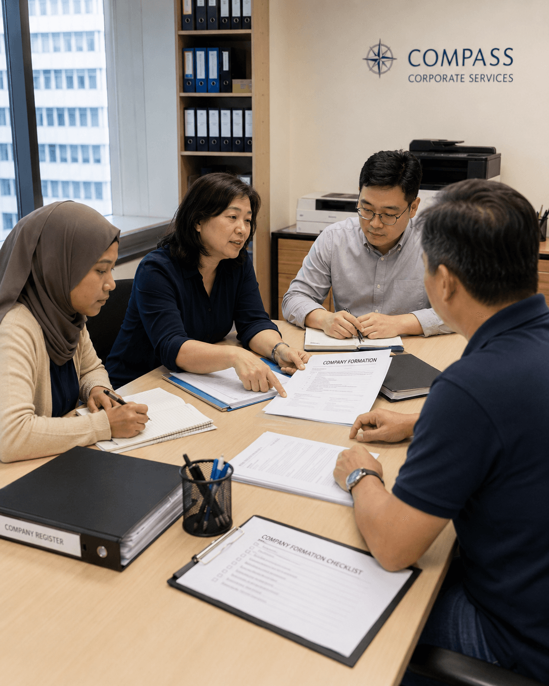 Compass Corporate Services. Review meeting clearing the annual compliance sweep.