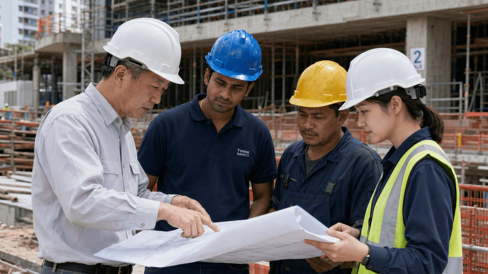 On-site review · M&E plans with the resident engineer and site supervisor