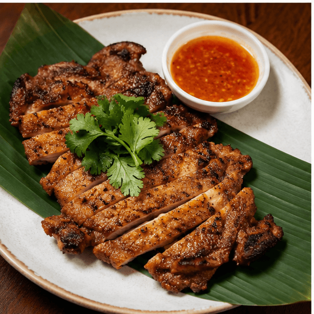 Five-spice chicken, banana leaf