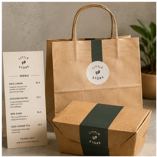 Takeaway · menu + bag + box