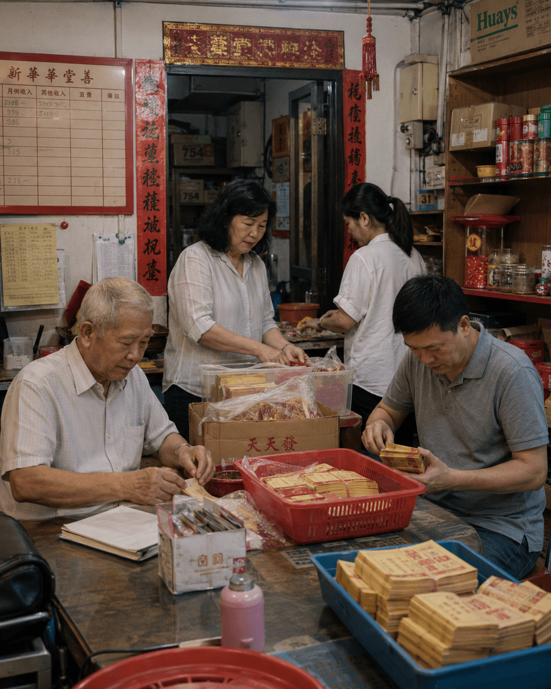 Members preparing offerings inside the Marine Parade kuan